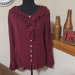 NorthStyle Maroon Ruffle Blouse